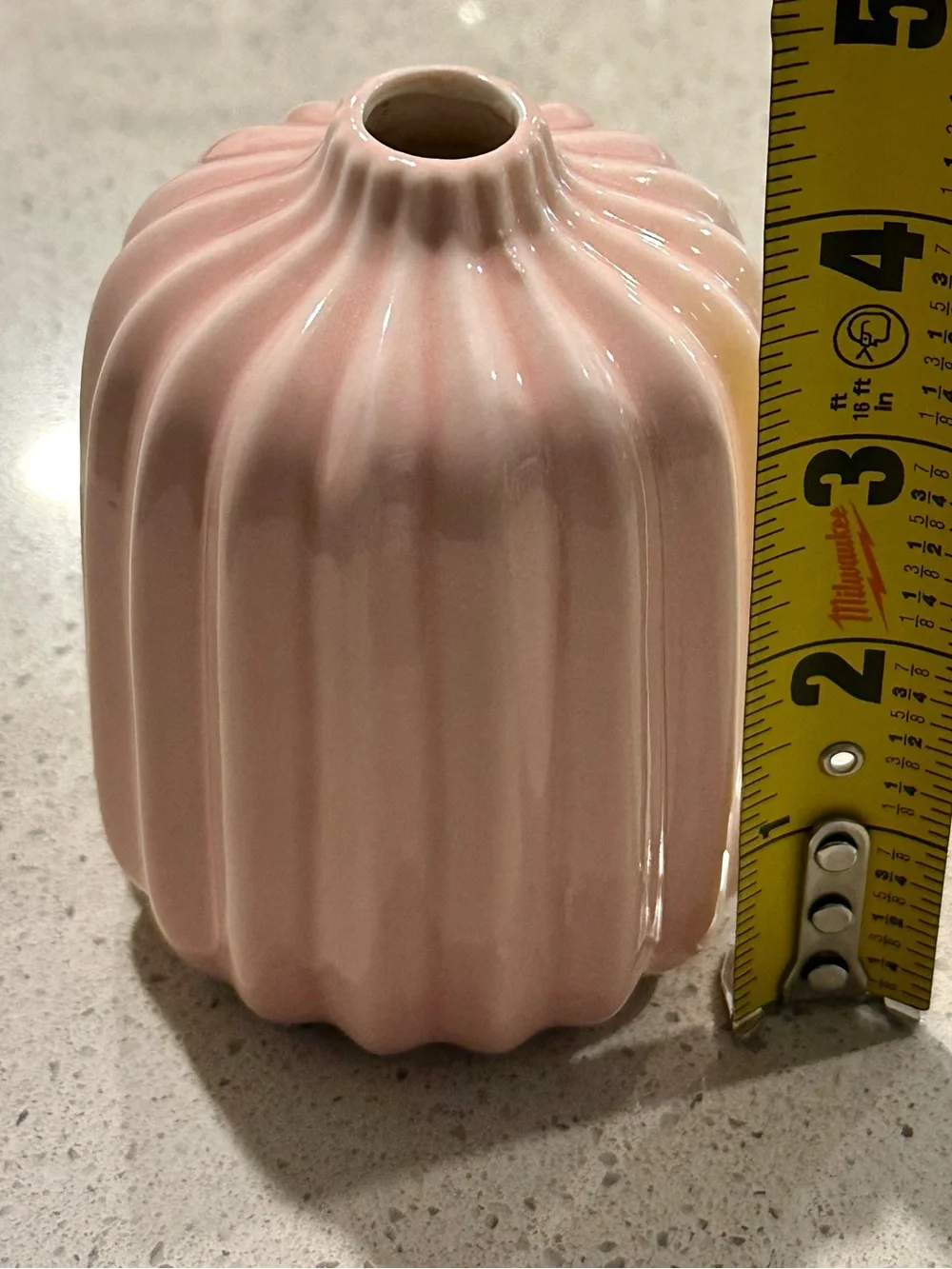 Pink Ceramic Ribbed Bud Vase - Unbranded